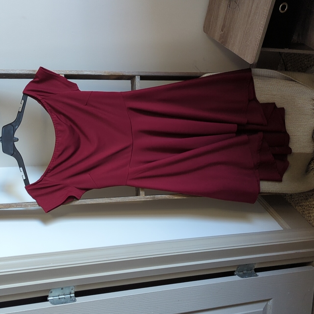 Red, off the shoulder, high-low dress. Perfect for wedding or formal occasion!